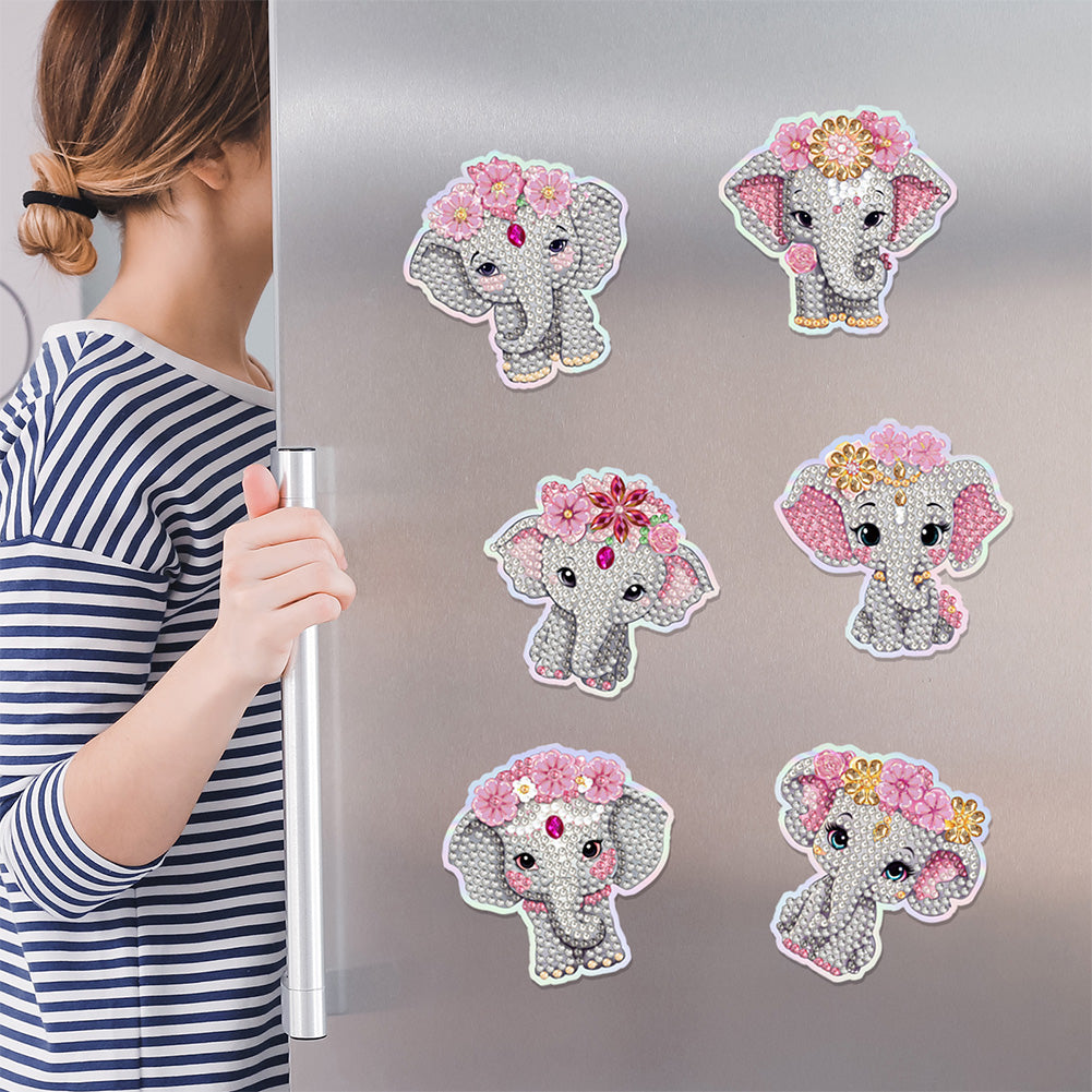 6Pcs Elephant Diamond Painting Fridge Magnet Diamond Art Magnets Decals
