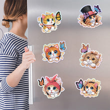 Load image into Gallery viewer, 6Pcs Butterfly Kitten Diamond Painting Fridge Magnet Diamond Art Magnets Decals