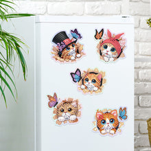 Load image into Gallery viewer, 6Pcs Butterfly Kitten Diamond Painting Fridge Magnet Diamond Art Magnets Decals