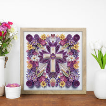 Load image into Gallery viewer, Diamond Painting - Partial Special Shaped - Purple and white cross (30*30CM)