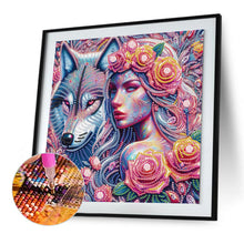 Load image into Gallery viewer, Diamond Painting - Partial Special Shaped - Wolf and rose girl (30*30CM)