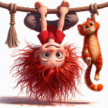 Load image into Gallery viewer, Diamond Painting - Full Round - Cat handstand red-haired girl (30*30CM)