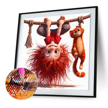 Load image into Gallery viewer, Diamond Painting - Full Round - Cat handstand red-haired girl (30*30CM)