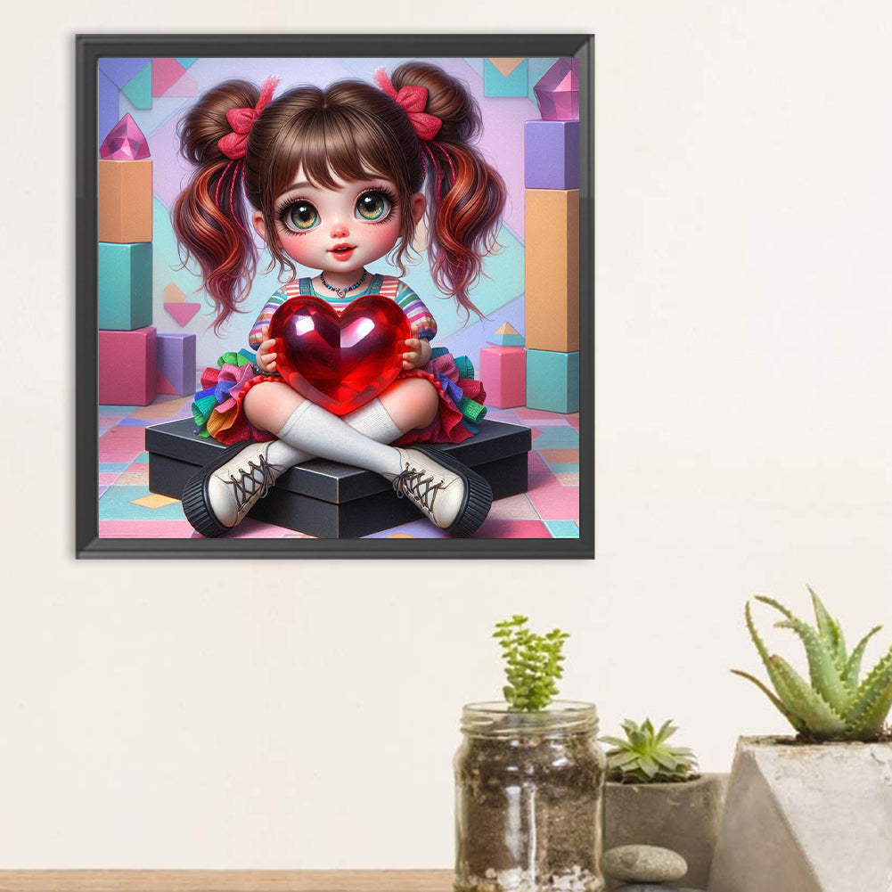 Diamond Painting - Full Round - Love double ponytail girl (30*30CM)