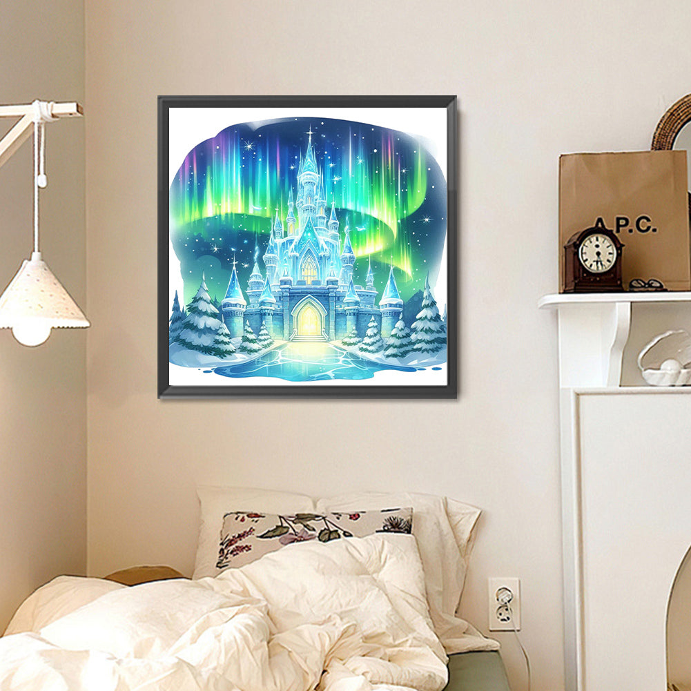 Diamond Painting - Full Round - Ice castle under the aurora (30*30CM)