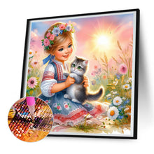 Load image into Gallery viewer, Diamond Painting - Full Round - Girl and cat (30*30CM)