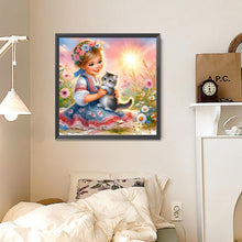 Load image into Gallery viewer, Diamond Painting - Full Round - Girl and cat (30*30CM)