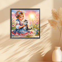 Load image into Gallery viewer, Diamond Painting - Full Round - Girl and cat (30*30CM)