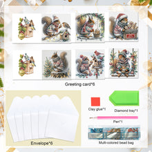 Load image into Gallery viewer, 6Pcs Christmas Squirrel DIY Diamond Painting Card Diamond Painting Greeting Card