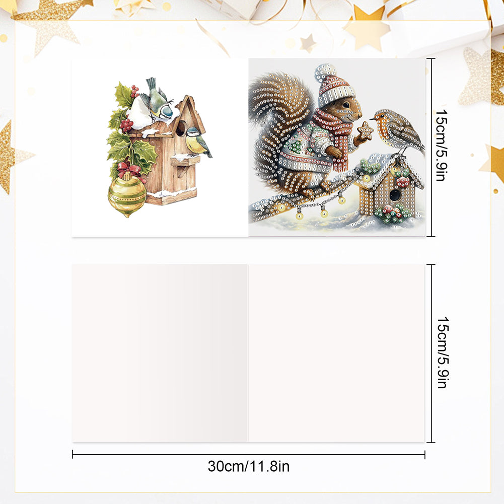 6Pcs Christmas Squirrel DIY Diamond Painting Card Diamond Painting Greeting Card