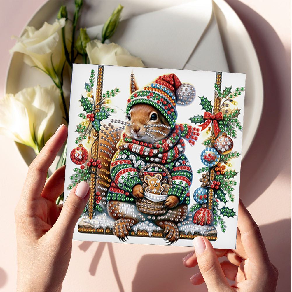6Pcs Christmas Squirrel DIY Diamond Painting Card Diamond Painting Greeting Card