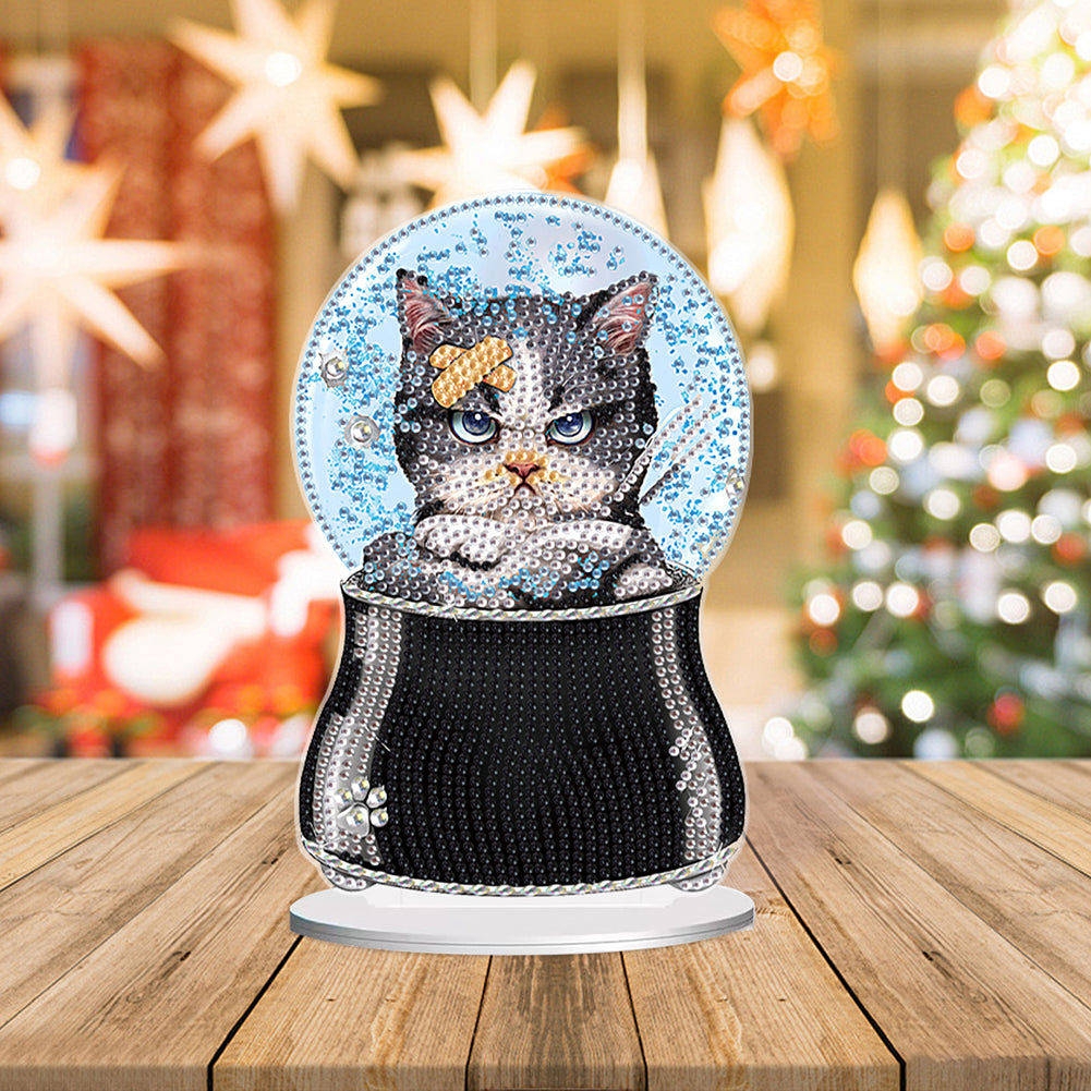 Crystal Ball Cat Table Top Diamond Painting Ornament Kits for Home Office Decor