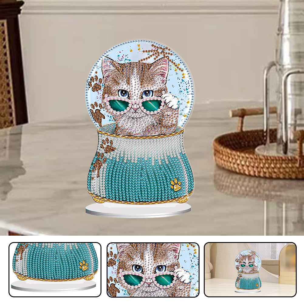 Crystal Ball Cat Table Top Diamond Painting Ornament Kits for Home Office Decor