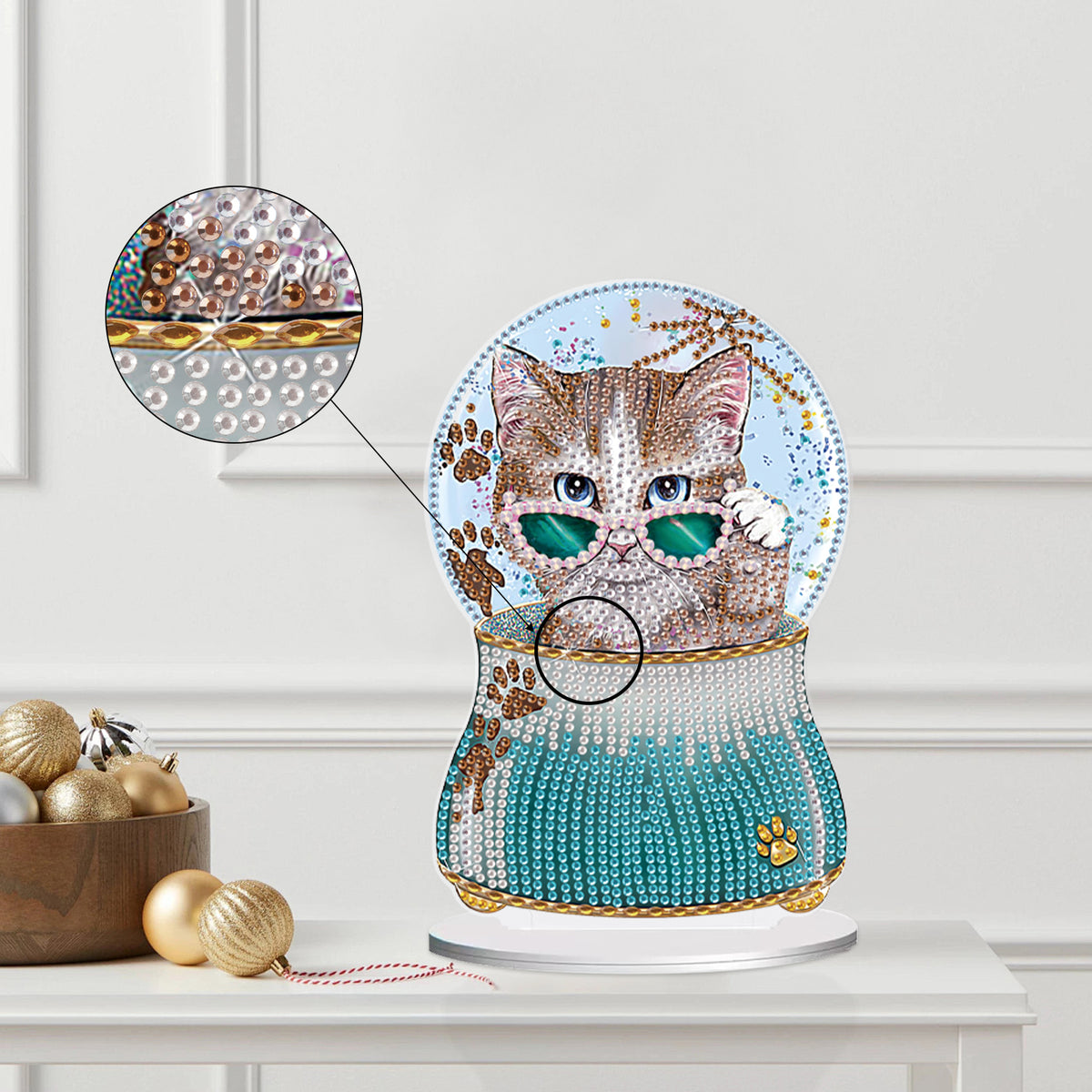 Crystal Ball Cat Table Top Diamond Painting Ornament Kits for Home Office Decor