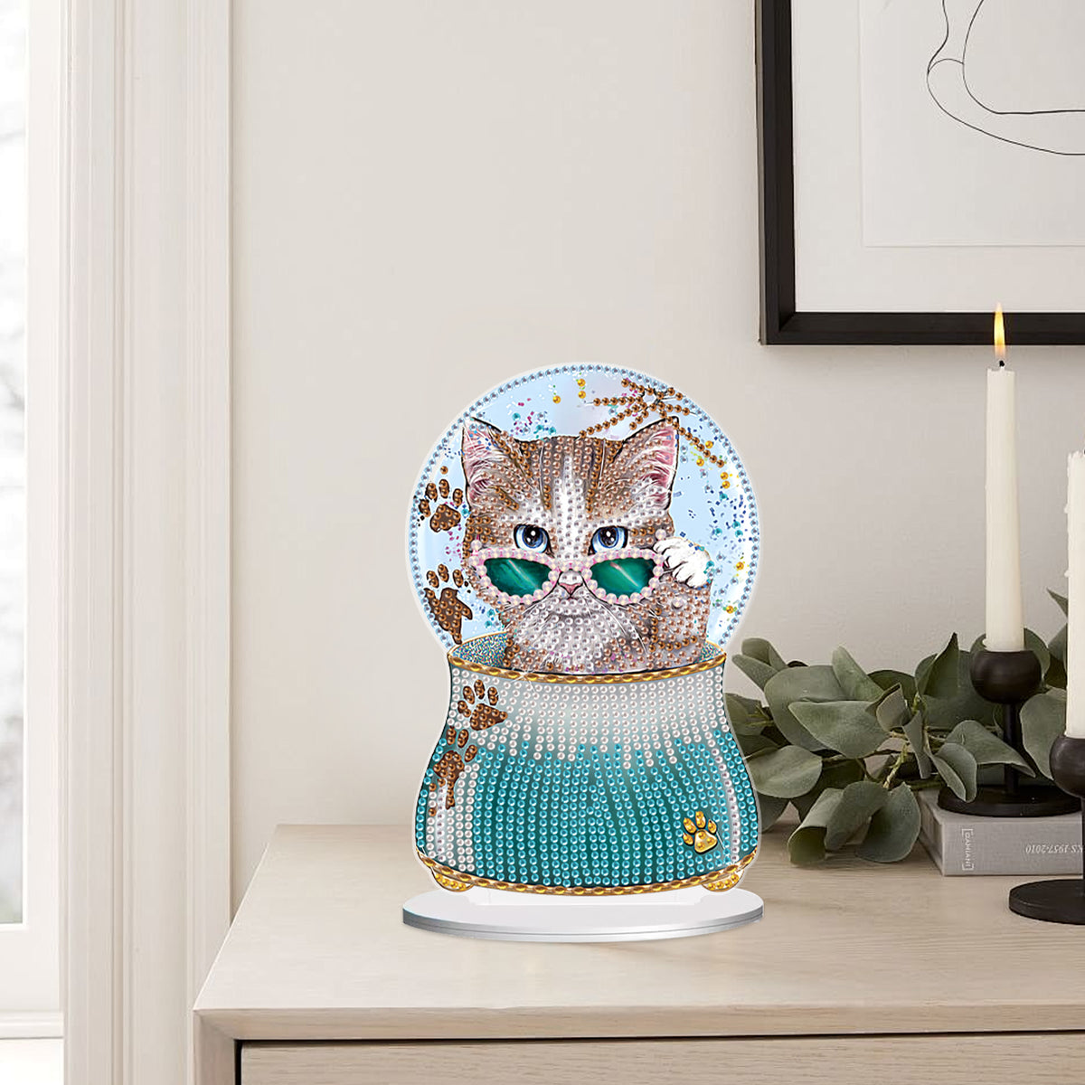 Crystal Ball Cat Table Top Diamond Painting Ornament Kits for Home Office Decor