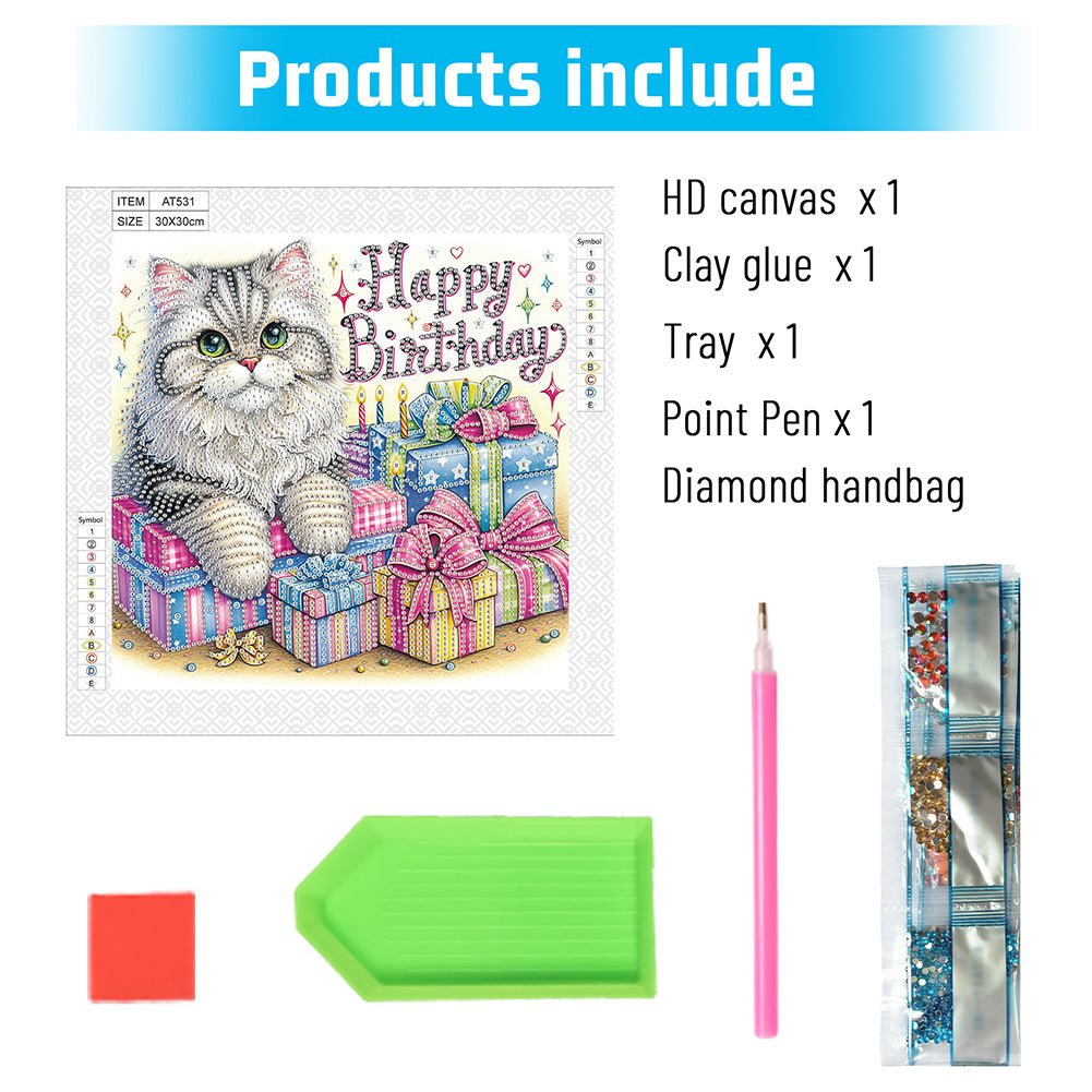Diamond Painting - Partial Special Shaped - Cat (30*30CM)