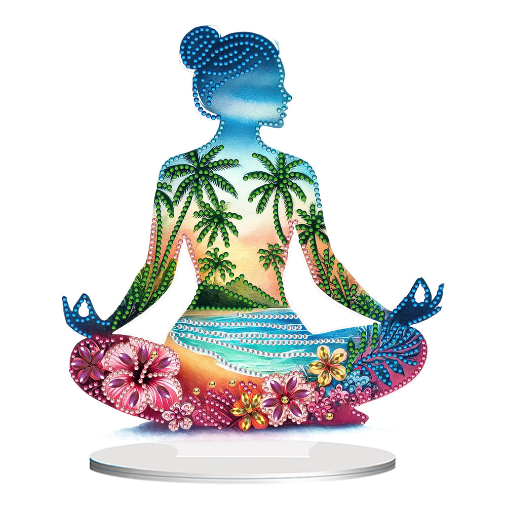 Acrylic Special Shape Sitting Yoga Woman Desktop Diamond Painting Ornament