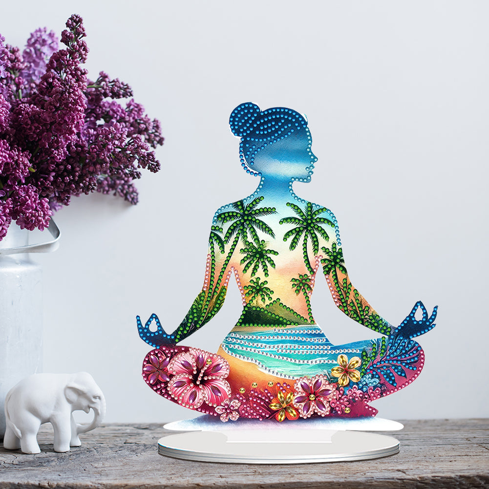Acrylic Special Shape Sitting Yoga Woman Desktop Diamond Painting Ornament