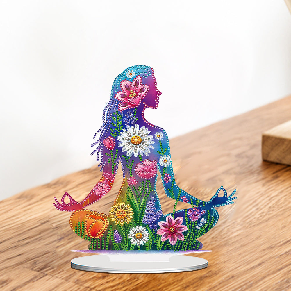 Acrylic Special Shape Sitting Yoga Woman Desktop Diamond Painting Ornament