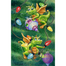 Load image into Gallery viewer, AB Diamond Painting - Full Round - Little green dragons and Christmas decorations (40*60CM)