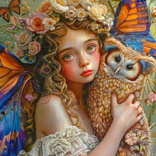 Load image into Gallery viewer, Diamond Painting - Full Round - Owl butterfly girl (40*40CM)