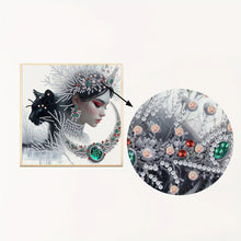 Load image into Gallery viewer, Diamond Painting - Partial Special Shaped - Snowflake black cat girl (30*30CM)