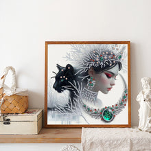 Load image into Gallery viewer, Diamond Painting - Partial Special Shaped - Snowflake black cat girl (30*30CM)
