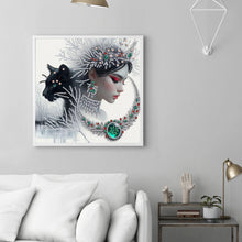 Load image into Gallery viewer, Diamond Painting - Partial Special Shaped - Snowflake black cat girl (30*30CM)