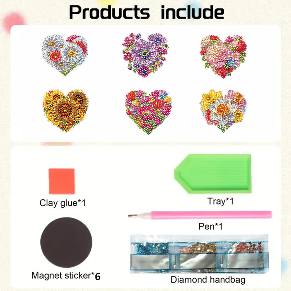 6Pcs Bouquet Diamond Art Fridge Magnet DIY Fridge Stickers for Car Mailbox Decor
