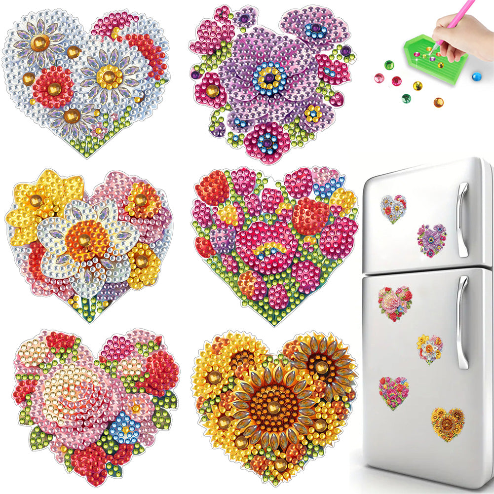 6Pcs Bouquet Diamond Art Fridge Magnet DIY Fridge Stickers for Car Mailbox Decor