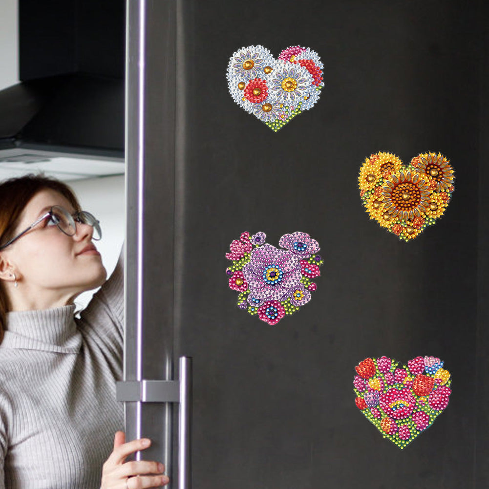 6Pcs Bouquet Diamond Art Fridge Magnet DIY Fridge Stickers for Car Mailbox Decor