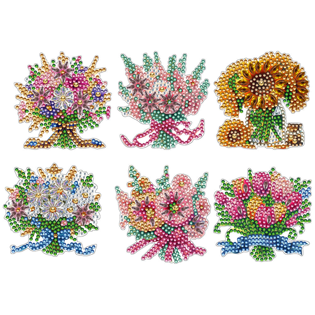 6Pcs Bouquet Diamond Art Fridge Magnet DIY Fridge Stickers for Car Mailbox Decor