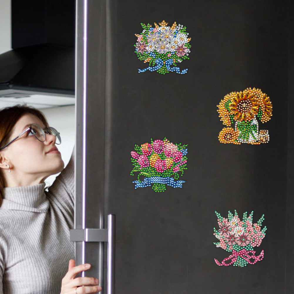 6Pcs Bouquet Diamond Art Fridge Magnet DIY Fridge Stickers for Car Mailbox Decor