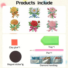 Load image into Gallery viewer, 6Pcs Bouquet Diamond Art Fridge Magnet DIY Fridge Stickers for Car Mailbox Decor