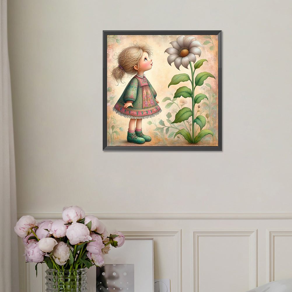Diamond Painting - Full Square - Little girl with flowers (30*30CM)