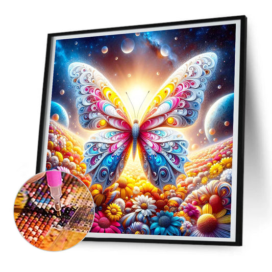 Diamond Painting - Full Round - Colorful Butterfly On Flower Sea (30*30CM)