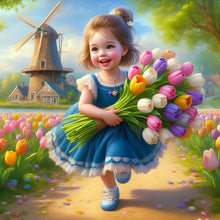 Load image into Gallery viewer, Diamond Painting - Full Round - Girl holding tulips (40*40CM)