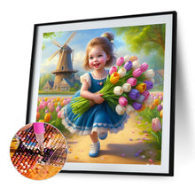 Load image into Gallery viewer, Diamond Painting - Full Round - Girl holding tulips (40*40CM)