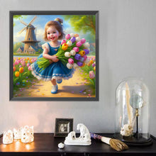 Load image into Gallery viewer, Diamond Painting - Full Round - Girl holding tulips (40*40CM)