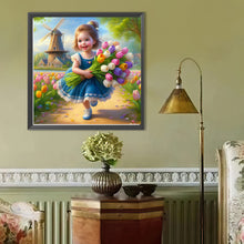 Load image into Gallery viewer, Diamond Painting - Full Round - Girl holding tulips (40*40CM)