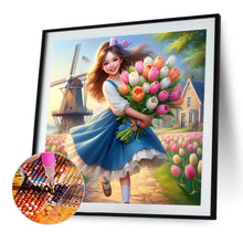 Load image into Gallery viewer, Diamond Painting - Full Round - Girl holding tulips (40*40CM)
