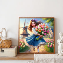 Load image into Gallery viewer, Diamond Painting - Full Round - Girl holding tulips (40*40CM)
