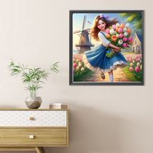 Load image into Gallery viewer, Diamond Painting - Full Round - Girl holding tulips (40*40CM)