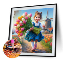 Load image into Gallery viewer, Diamond Painting - Full Round - Girl holding tulips (40*40CM)