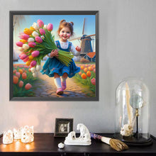 Load image into Gallery viewer, Diamond Painting - Full Round - Girl holding tulips (40*40CM)