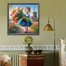 Load image into Gallery viewer, Diamond Painting - Full Round - Girl holding tulips (40*40CM)
