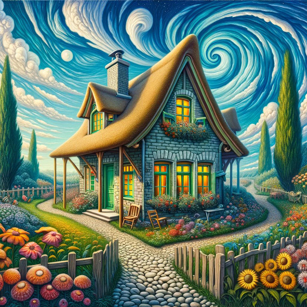 Diamond Painting - Full Round - Swirl cloud house (30*30CM)