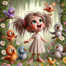 Load image into Gallery viewer, Diamond Painting - Full Round - Singing Birds In The Forest And Girl (40*40CM)