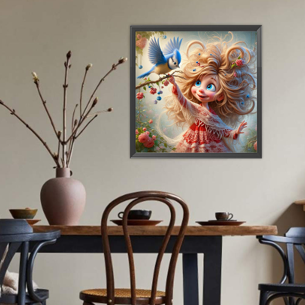 Diamond Painting - Full Round - Blue Bird Velvet Girl (40*40CM)