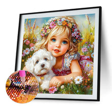 Load image into Gallery viewer, Diamond Painting - Full Round - White Dog Wreath Girl (40*40CM)